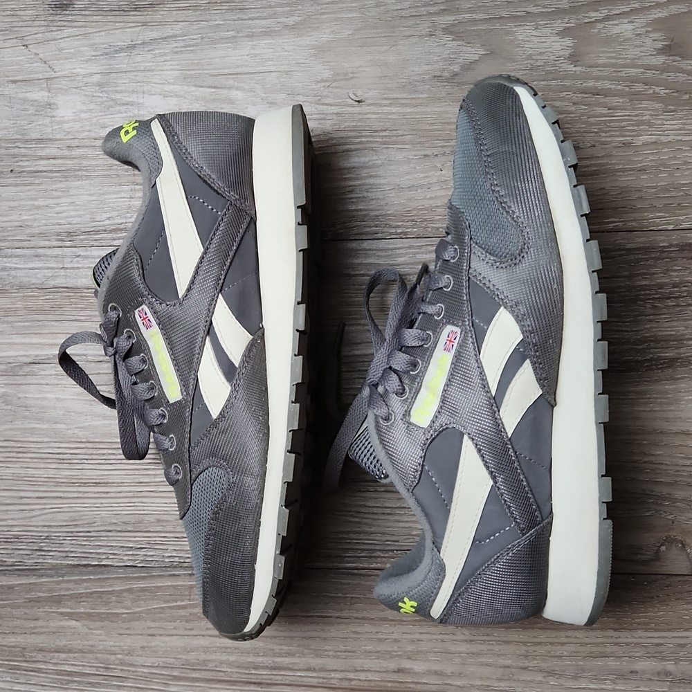 Reebok Classic Leather (Ree) Cycle Sneaker Grey  White Yellow Flare Unisex 6.5